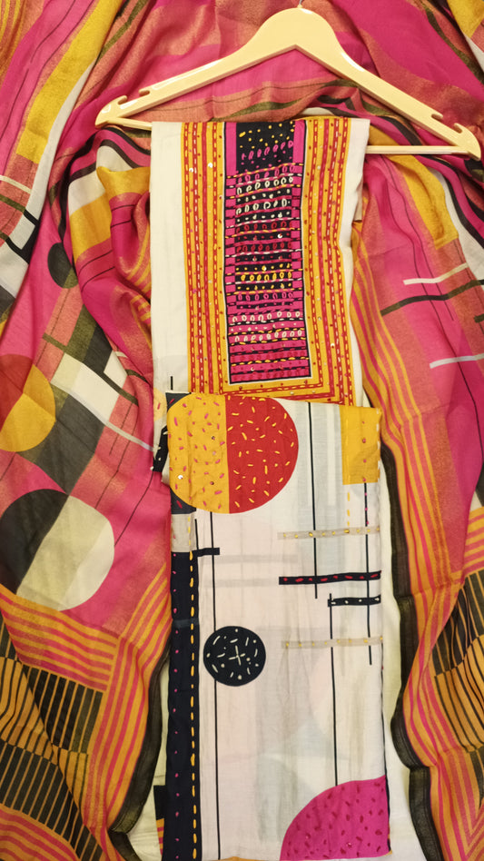 Beige Maganta Muslin Suit