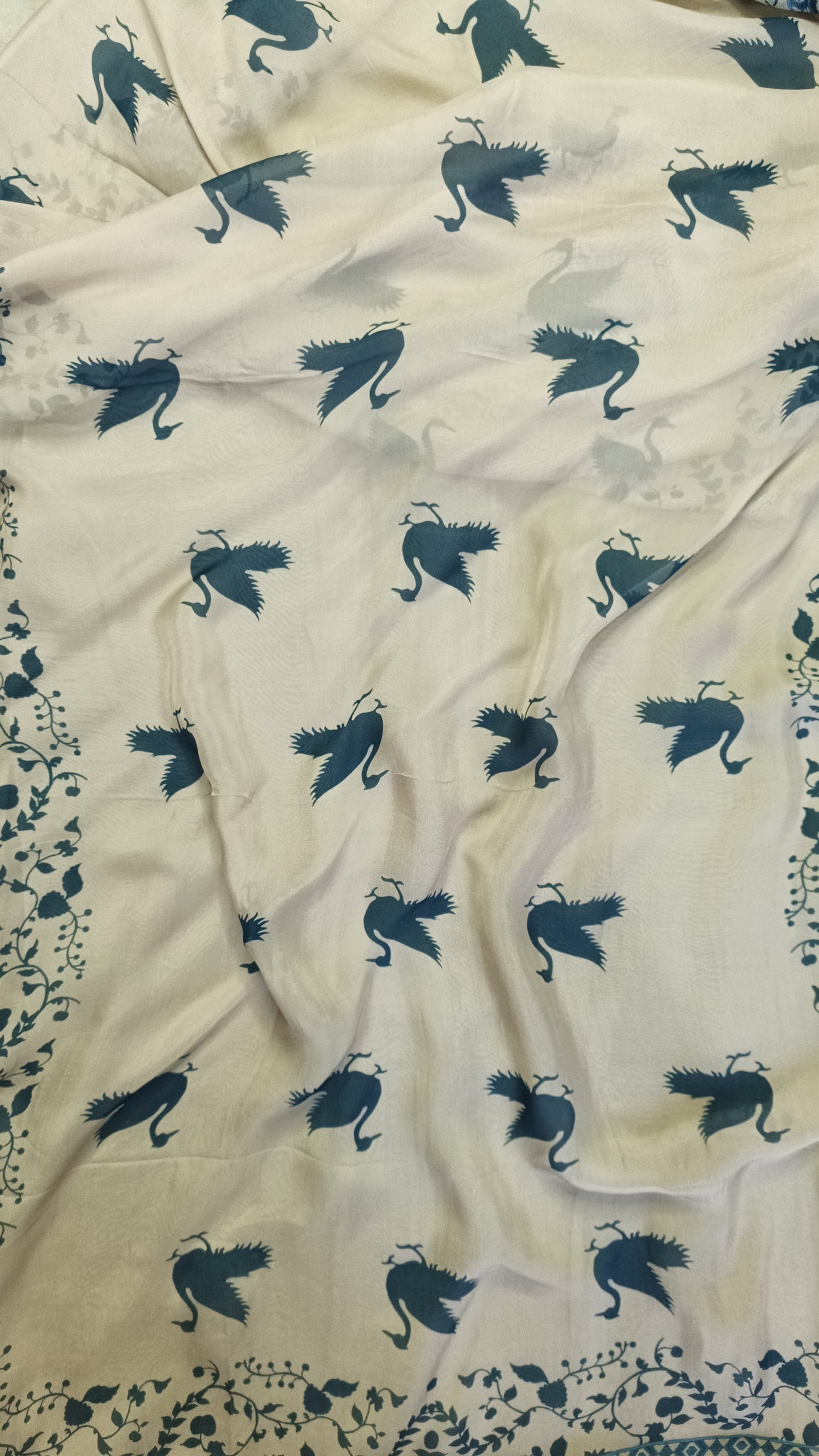 Beige Blue Organza Suit