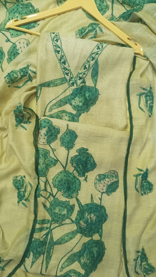 Beige Green Lilen Suit