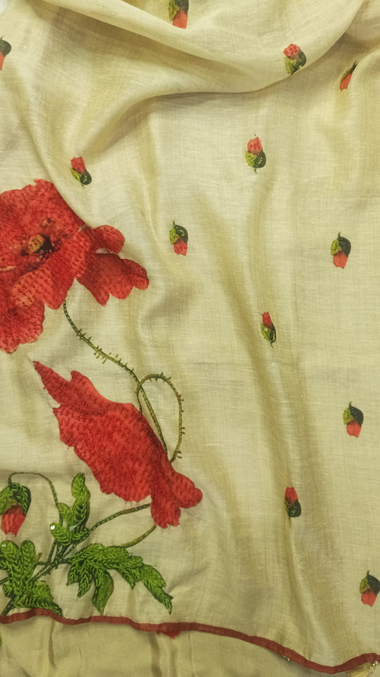 Beige Red Lilen Suit