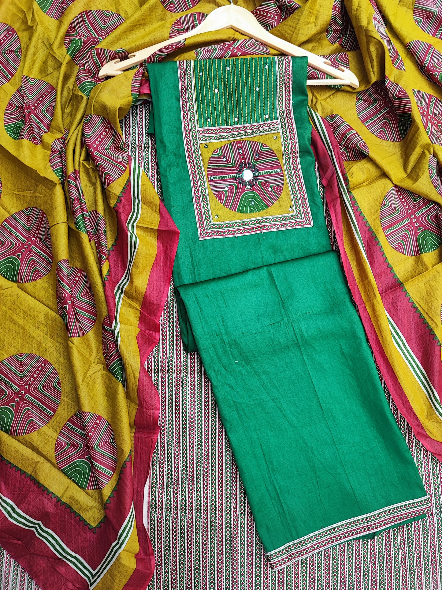 Green Kantha Work Suit