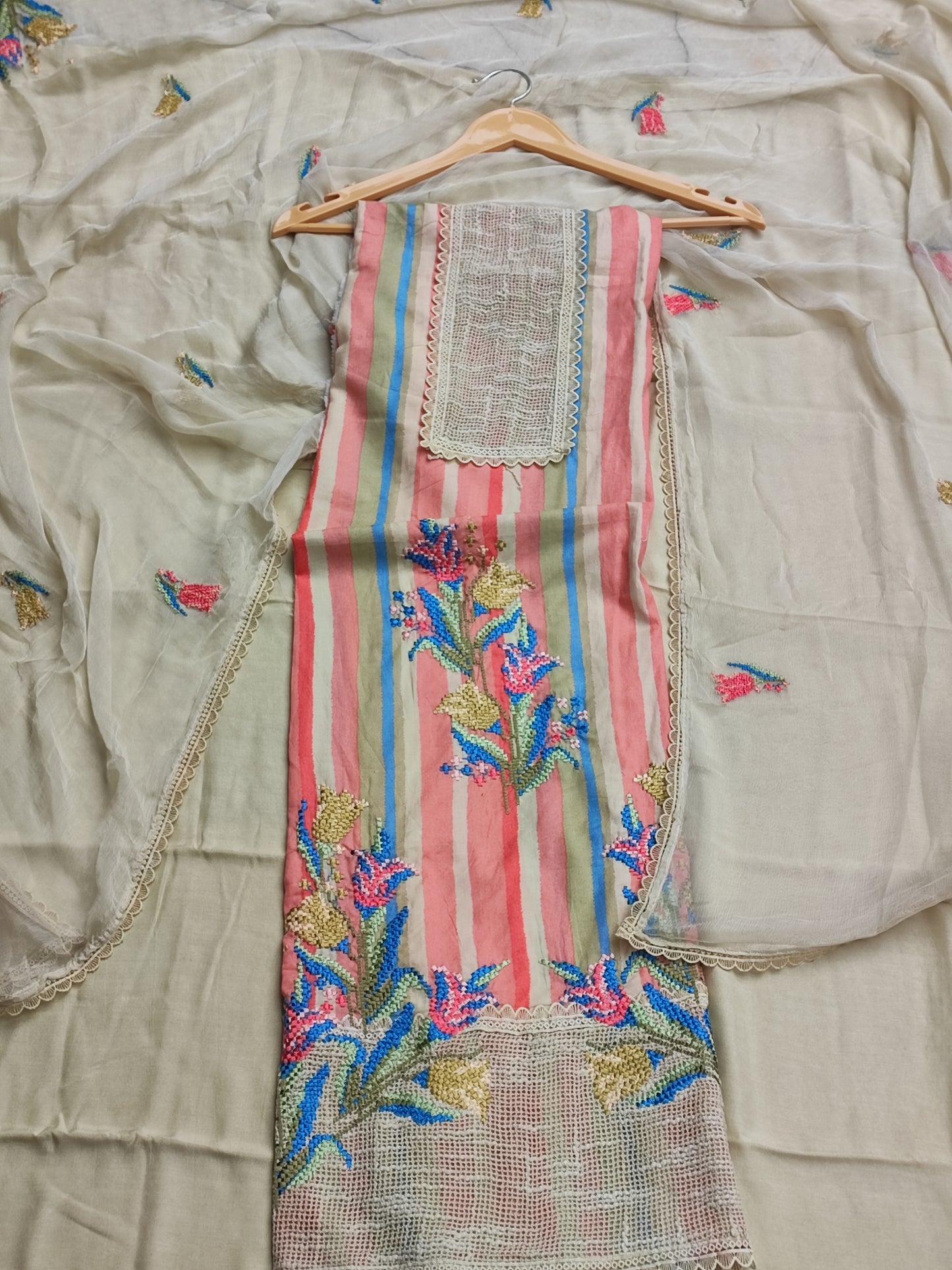 Peach Strips Cotton Suit