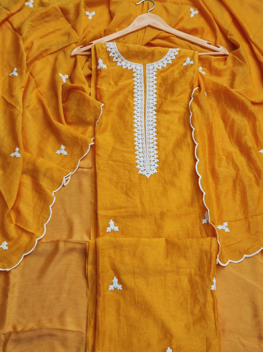 Mustard Muslin Suit with Dori Work