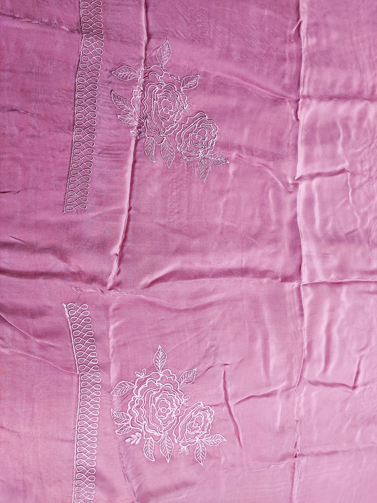 Rose pink crepe bottom with tonal thread work
