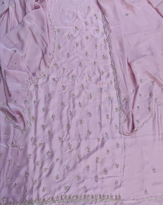 Baby Pink Crepe Suit with Cutdana Handwork