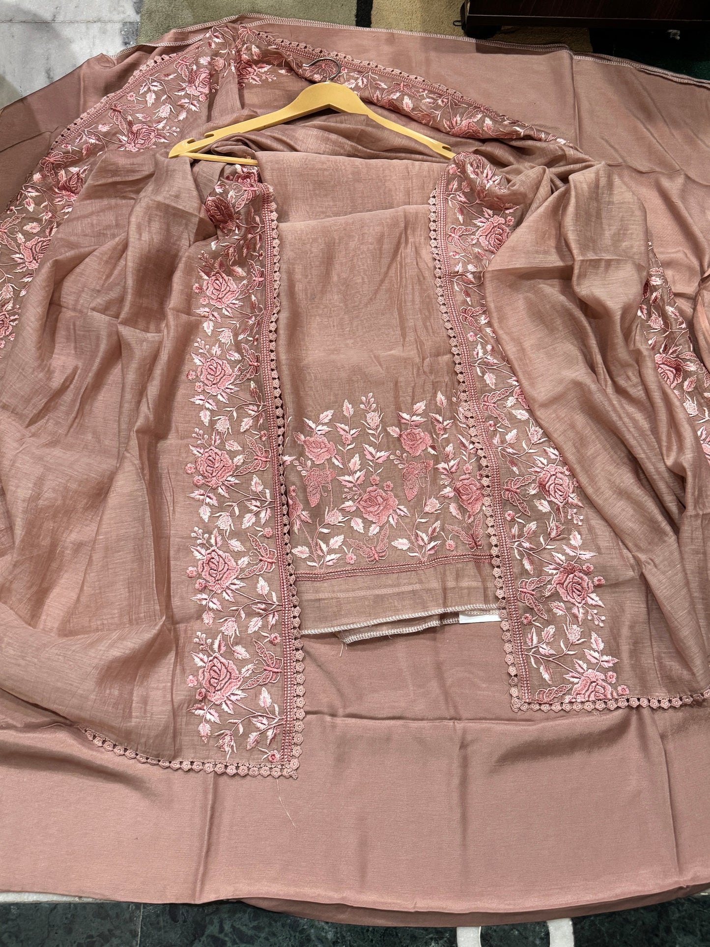 Pink Resham Work Mul Suit