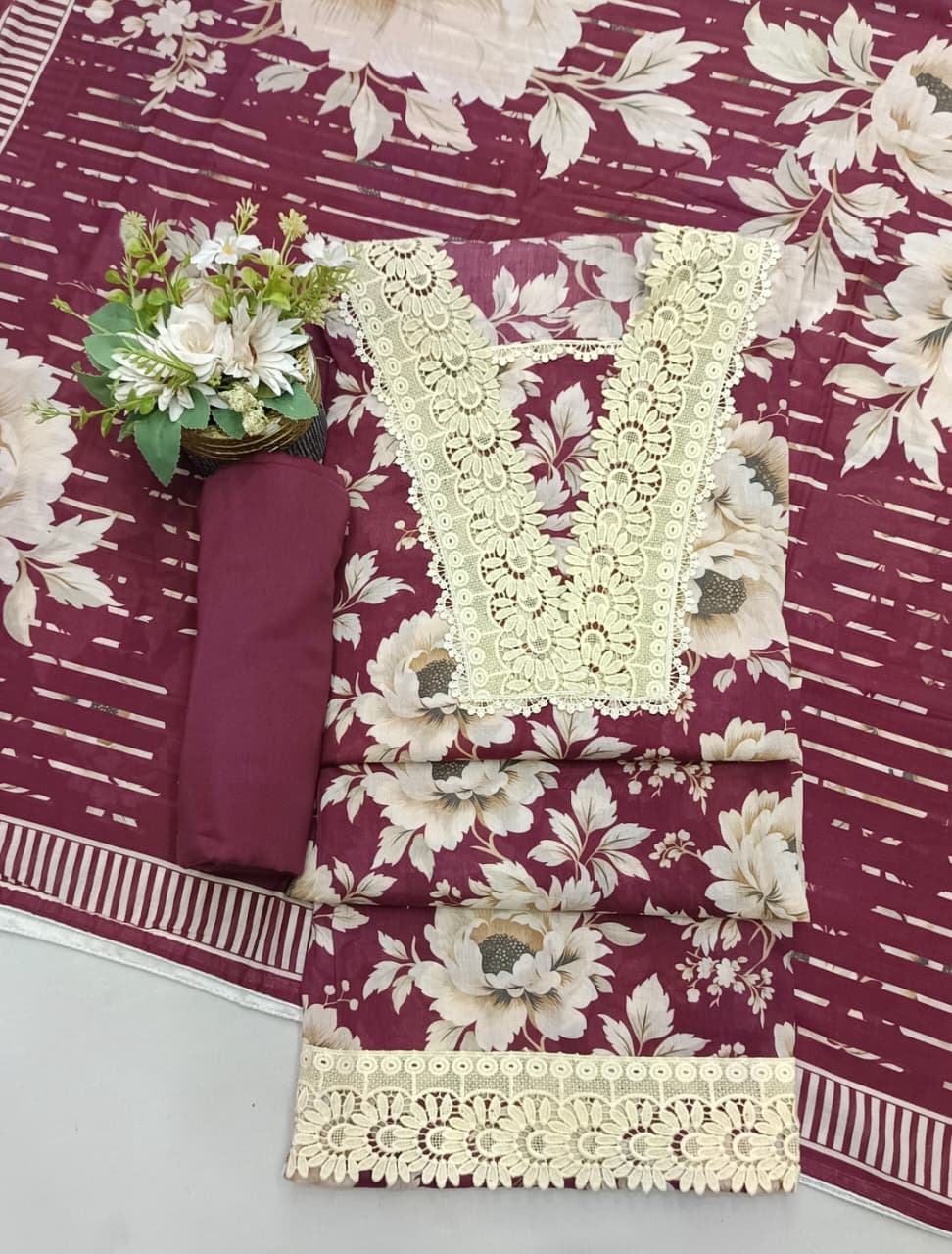 Maroon Printed Mul Cotton