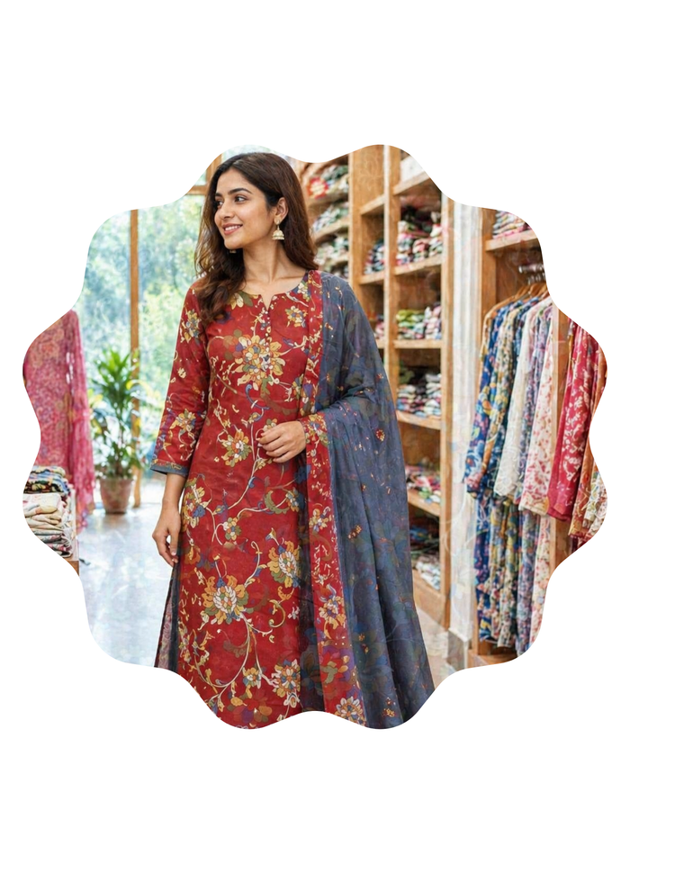 Printed Muslin Suit