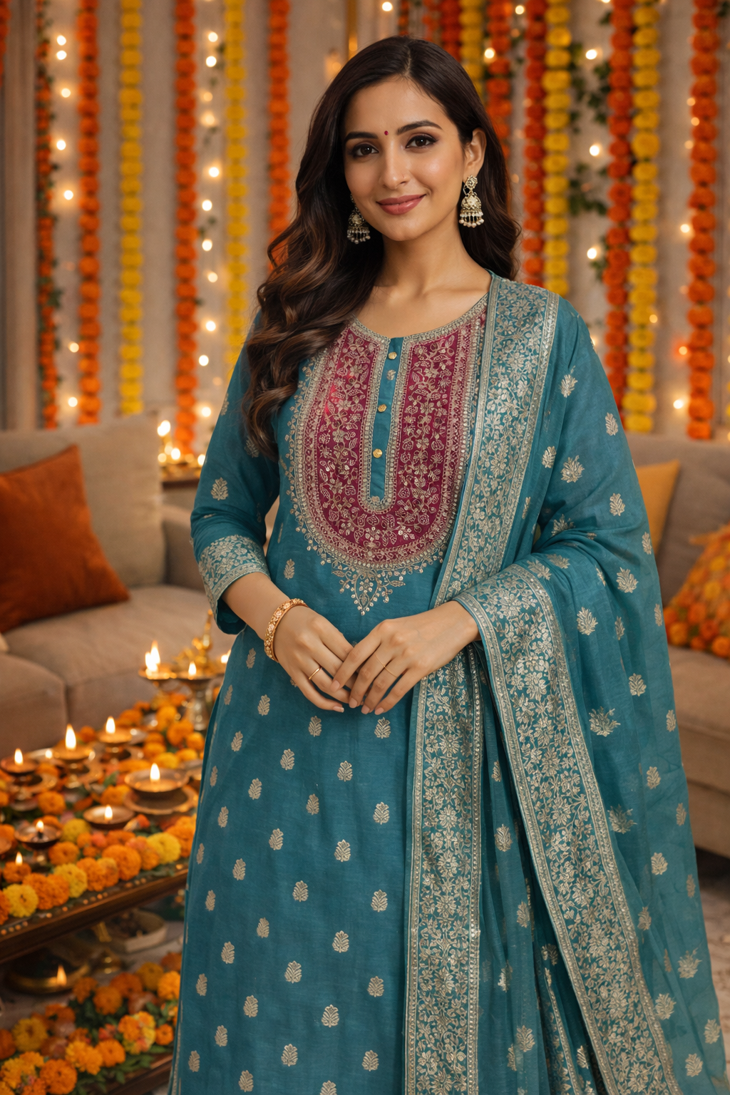 Muslin TealGreen Banasri Suit