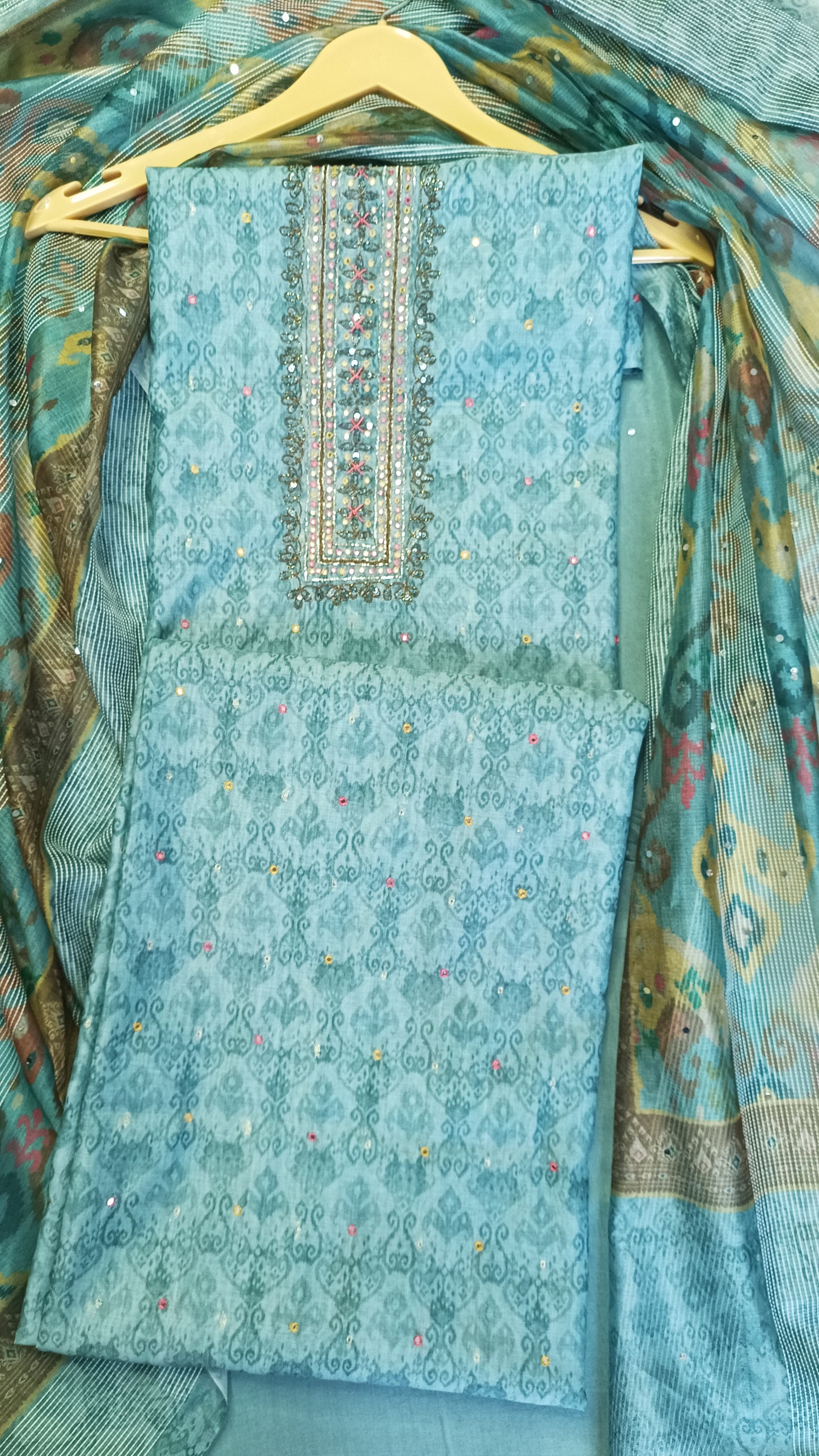 Blue Patola Maheshwari Silk Suit