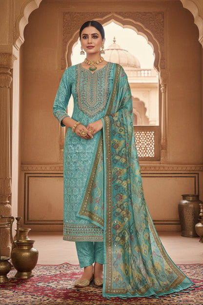 Blue Patola Maheshwari Silk Suit