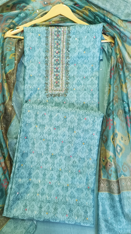 Blue Patola Maheshwari Silk Suit