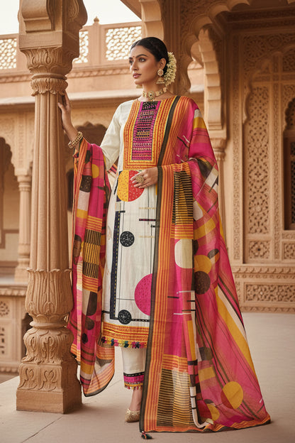 Ivory Magenta Muslin Suit