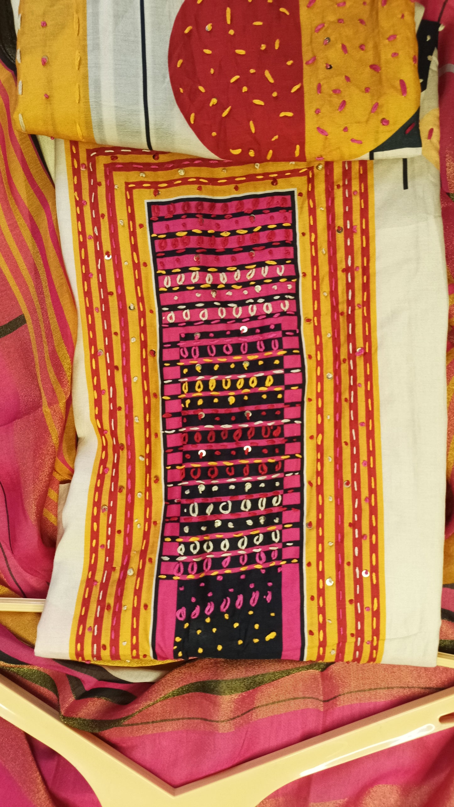 Beige Maganta Muslin Suit