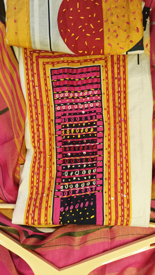 Beige Maganta Muslin Suit