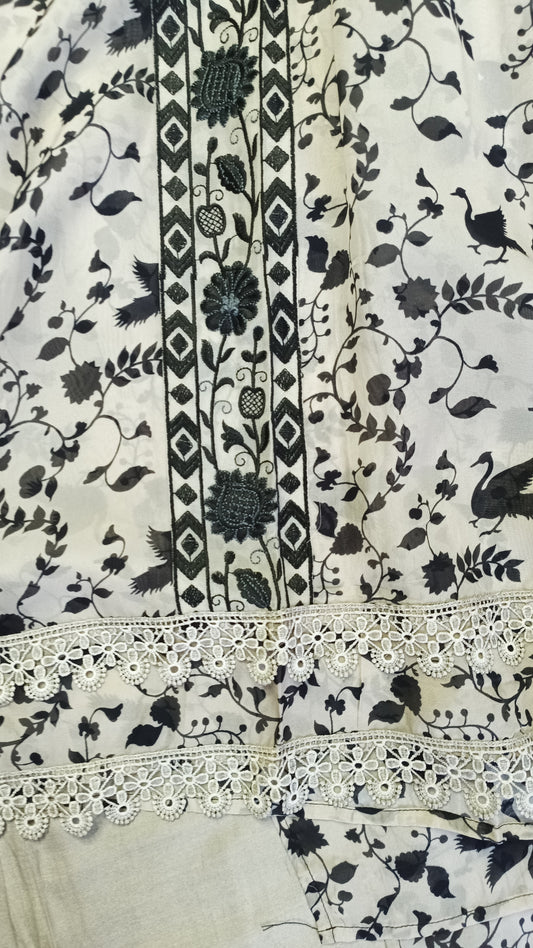 Beige Black Organza Suit