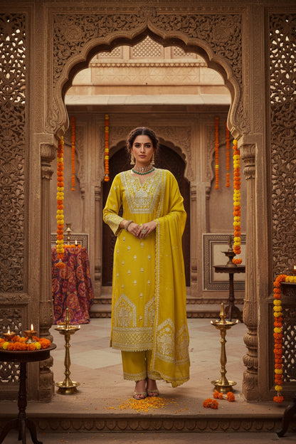 Mustard organza suit