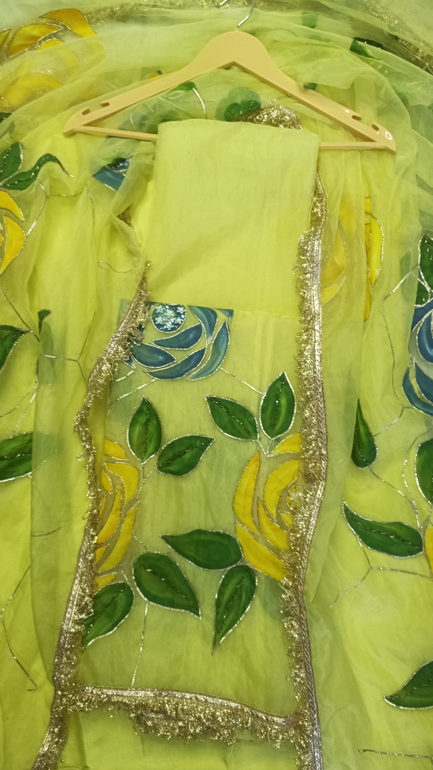 yellow organza pak suit