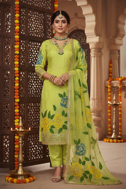 Yellow Organza Pak Suit