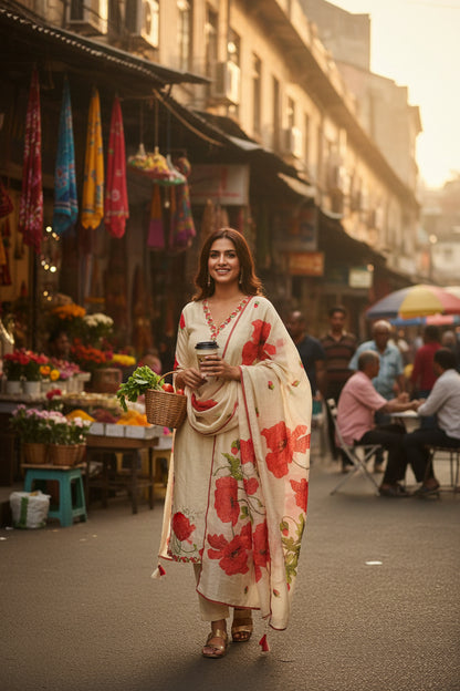Ivory Red Linen Suit