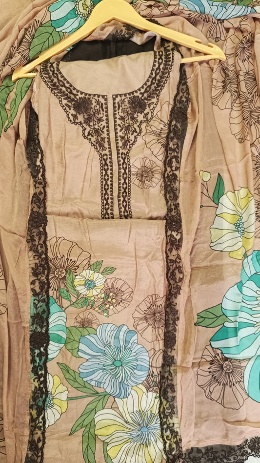 Muslin Coffee Brown Pak Suit