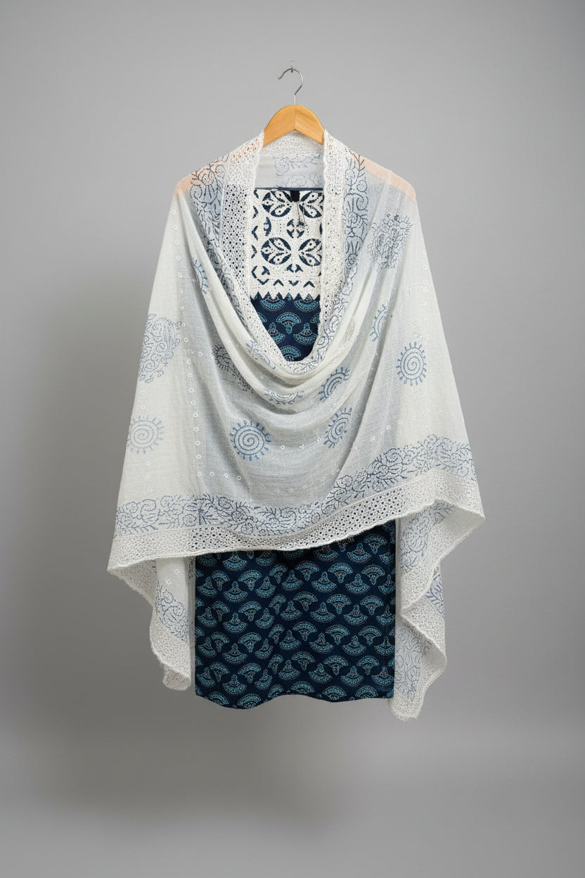 Indigo Applique  Cotton Suit