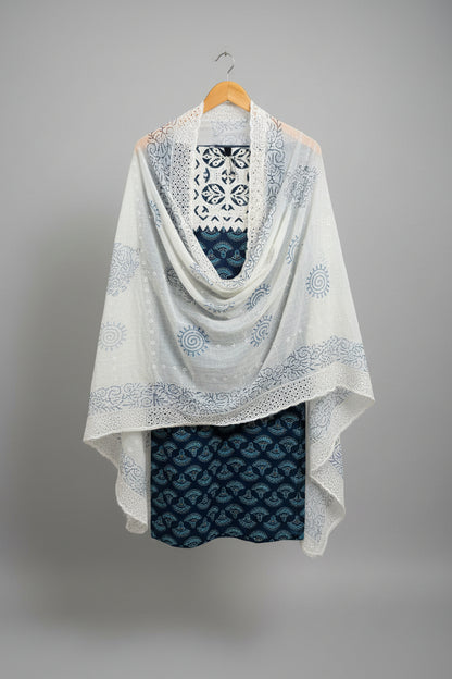 Indigo Applique  Cotton Suit