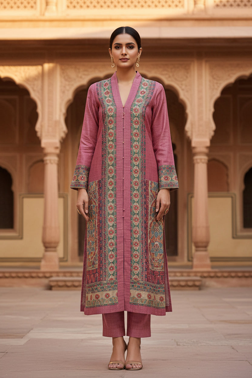 Rose pink kalamkari print