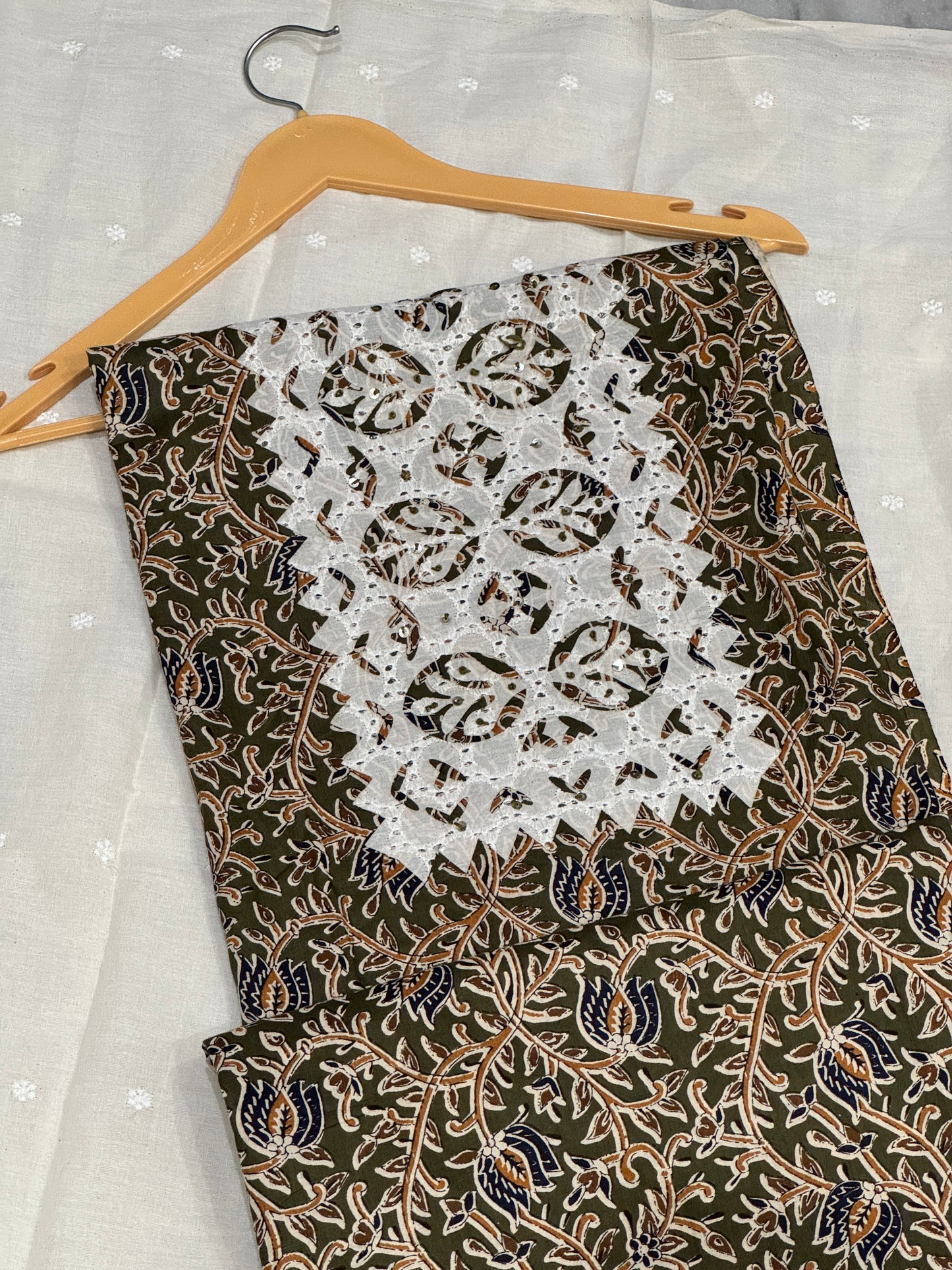 Green Applique Cotton Suit