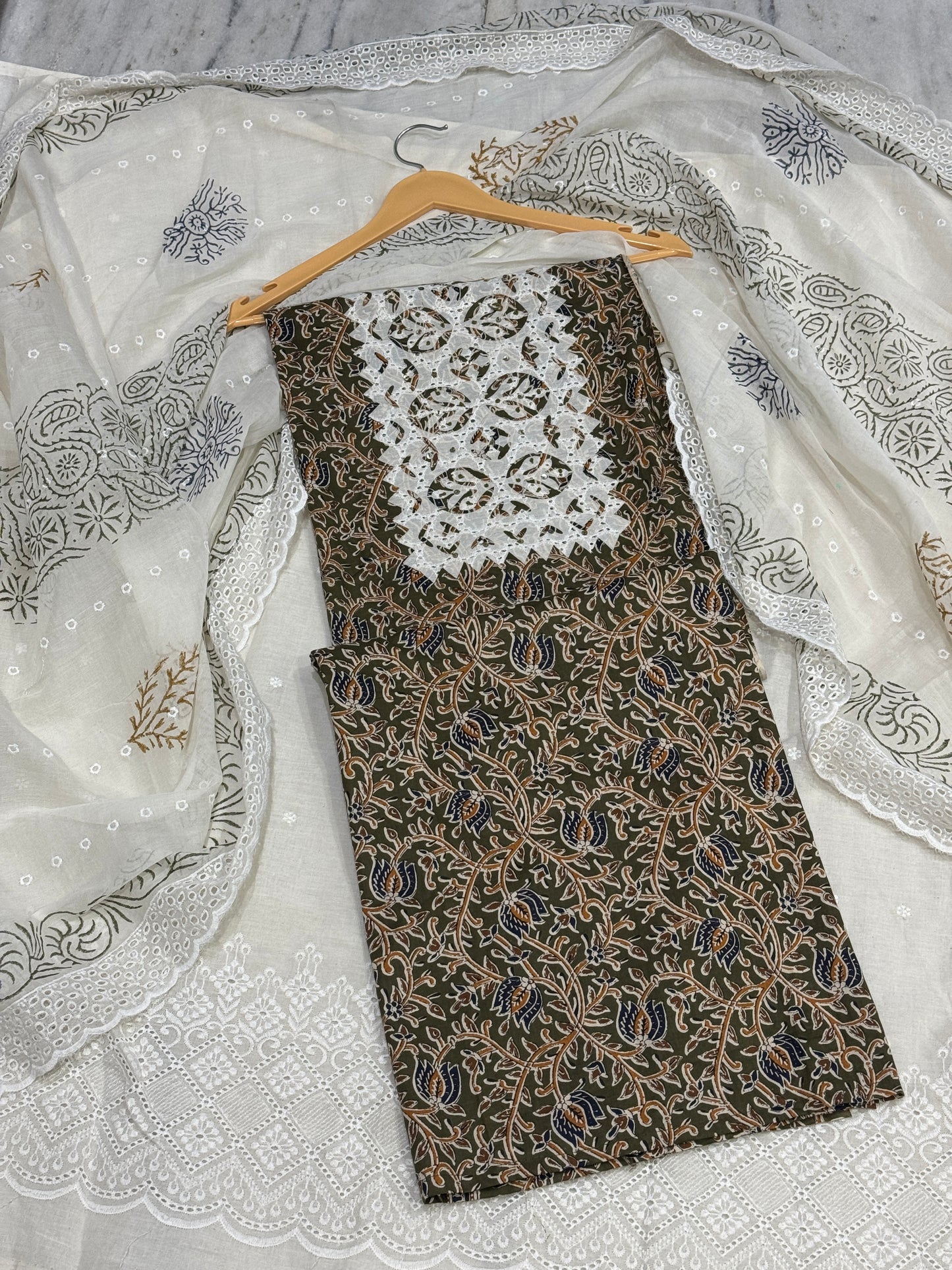 Green Applique Cotton Suit