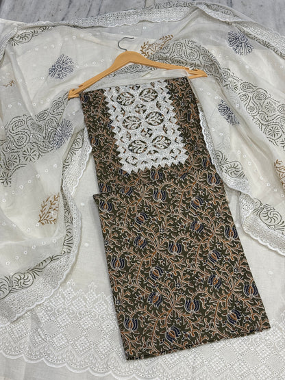 Green Applique Cotton Suit