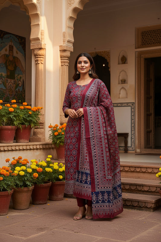 Maroon Ajrakh Suit