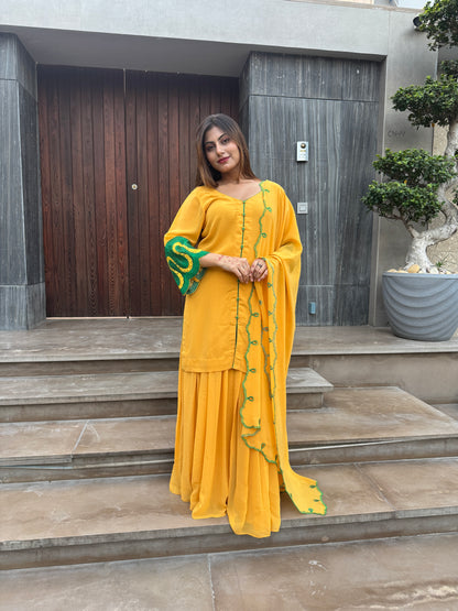 Mustard Georgette Suit with Resham Work