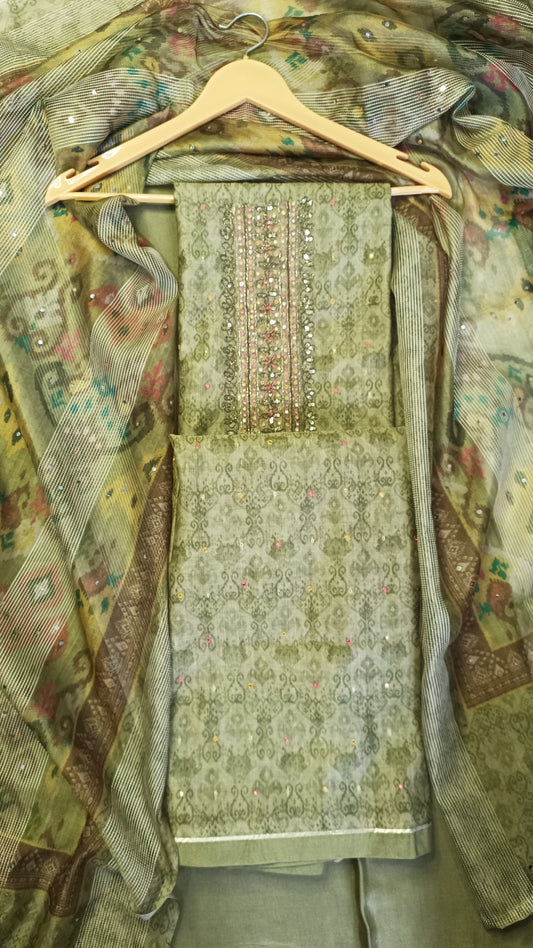 Mehndigreen patola Maheshwari silk suit