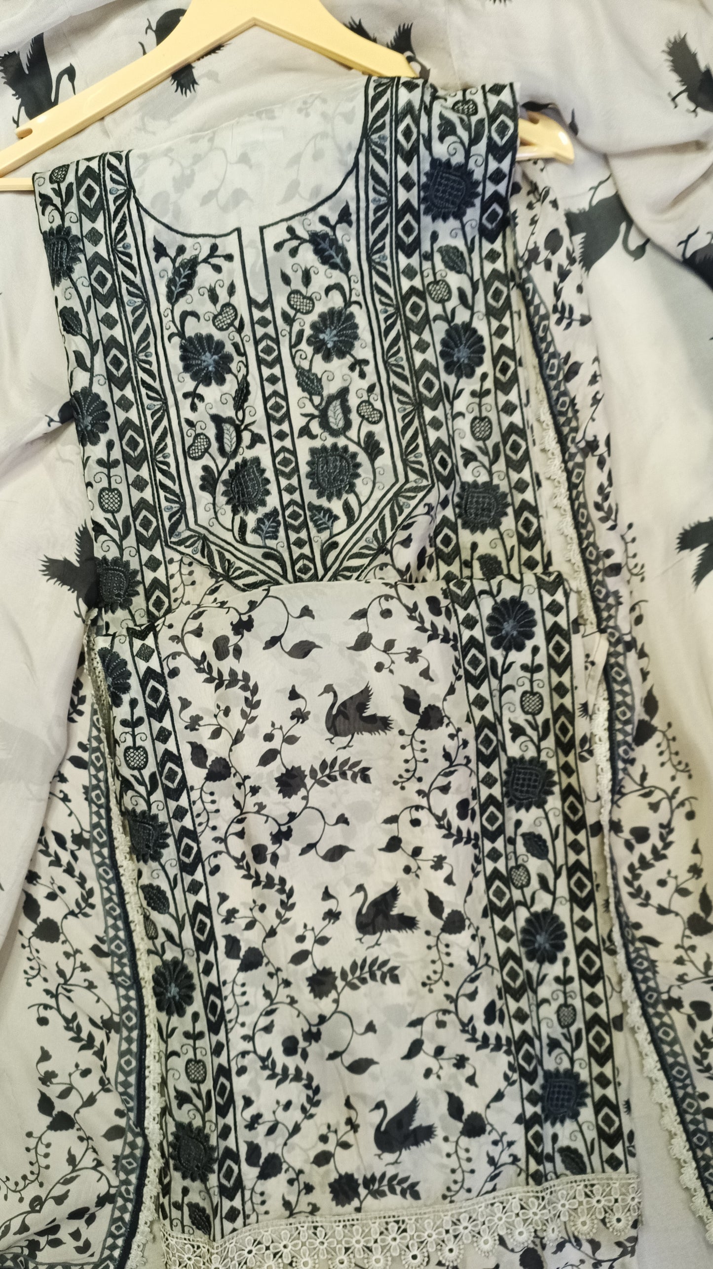 Beige Black Organza Suit