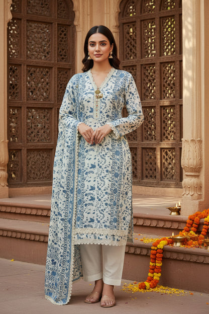 Ivory Blue Organza Suit
