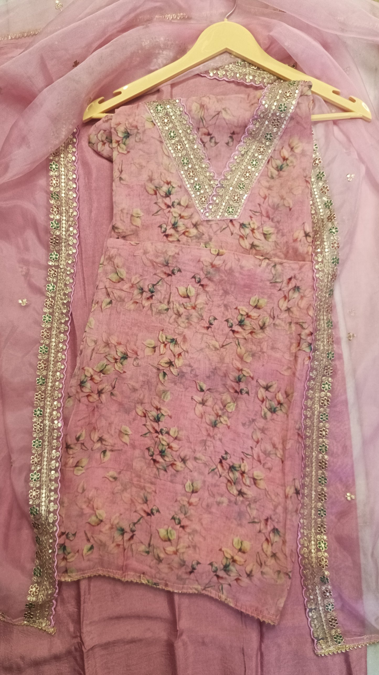 Pink Printed organza suit