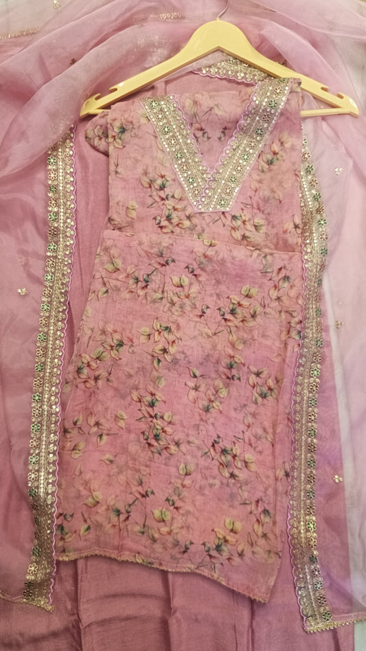 Pink Printed organza suit