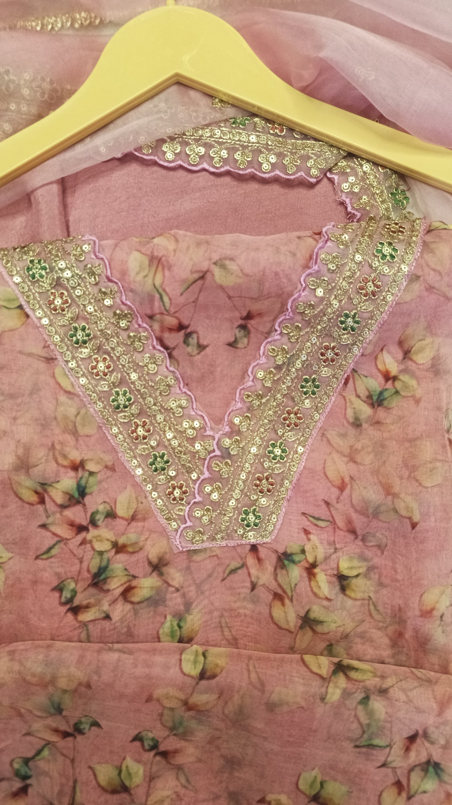 Pink Printed organza suit