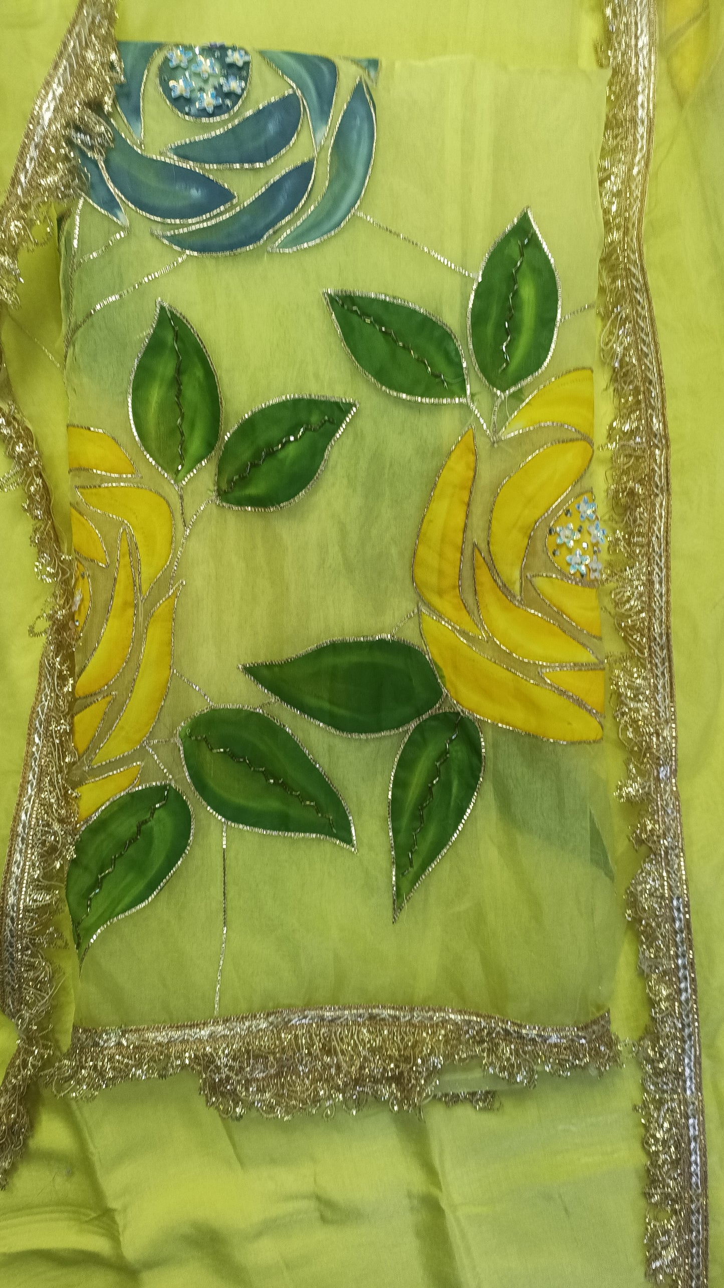 yellow organza pak suit