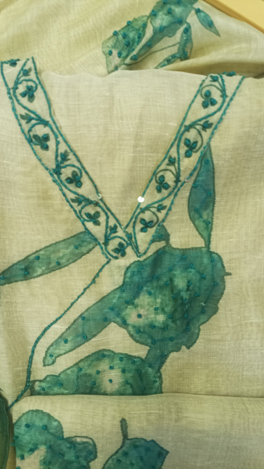 Beige Green Lilen Suit