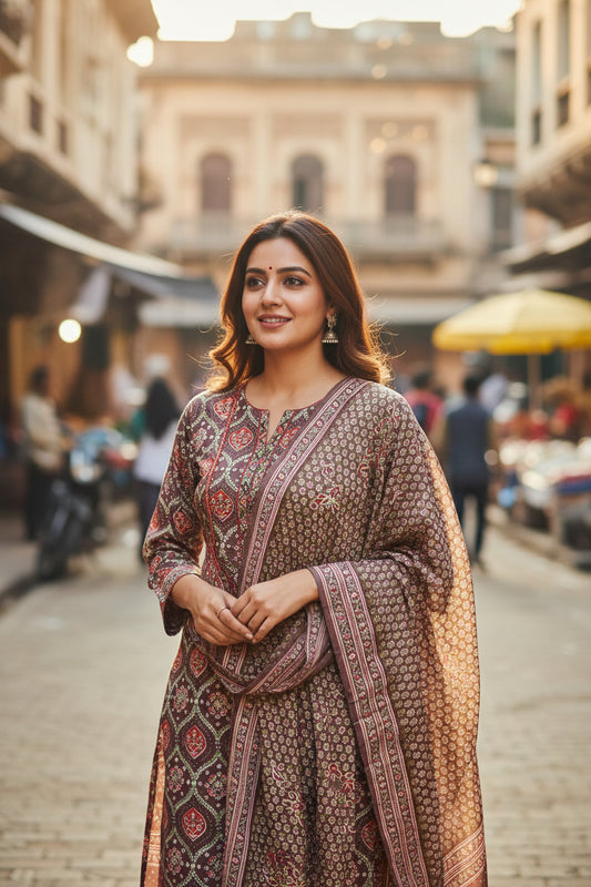 Dusty Brown Printed Suit