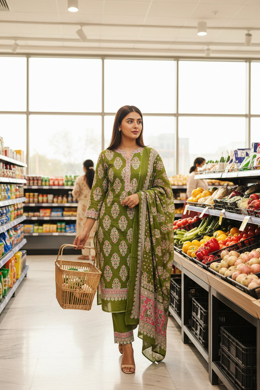 Green Sanganeri Print