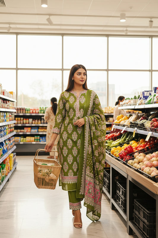 Green Sanganeri Print