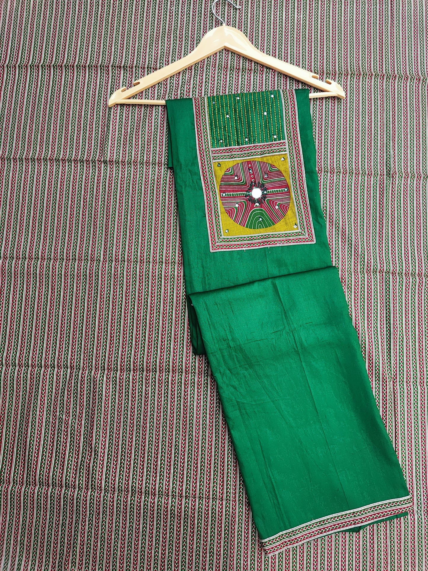 Green Kantha Work Suit
