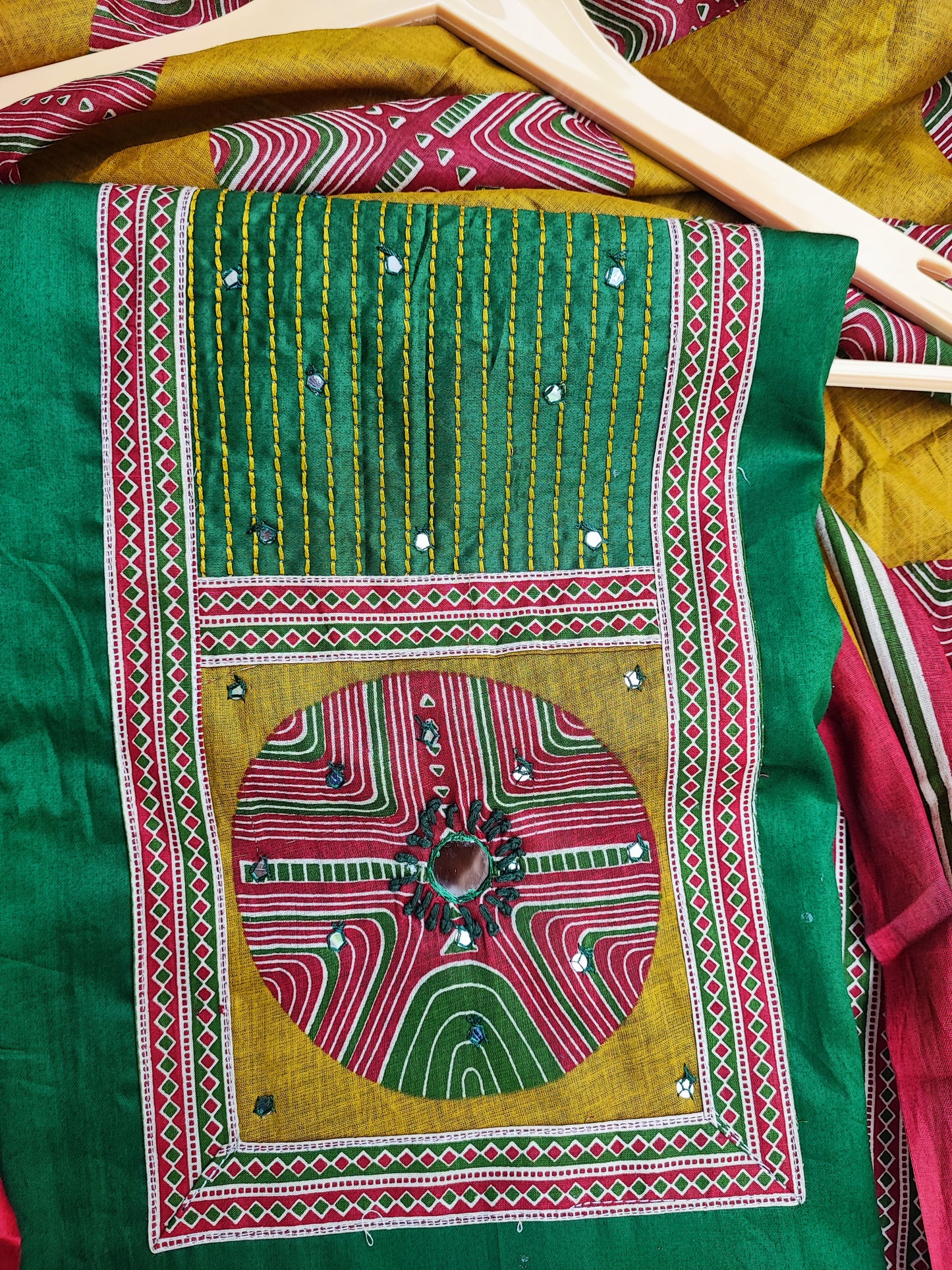 Green Kantha Work Suit