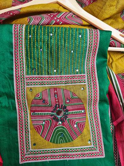Green Kantha Work Suit