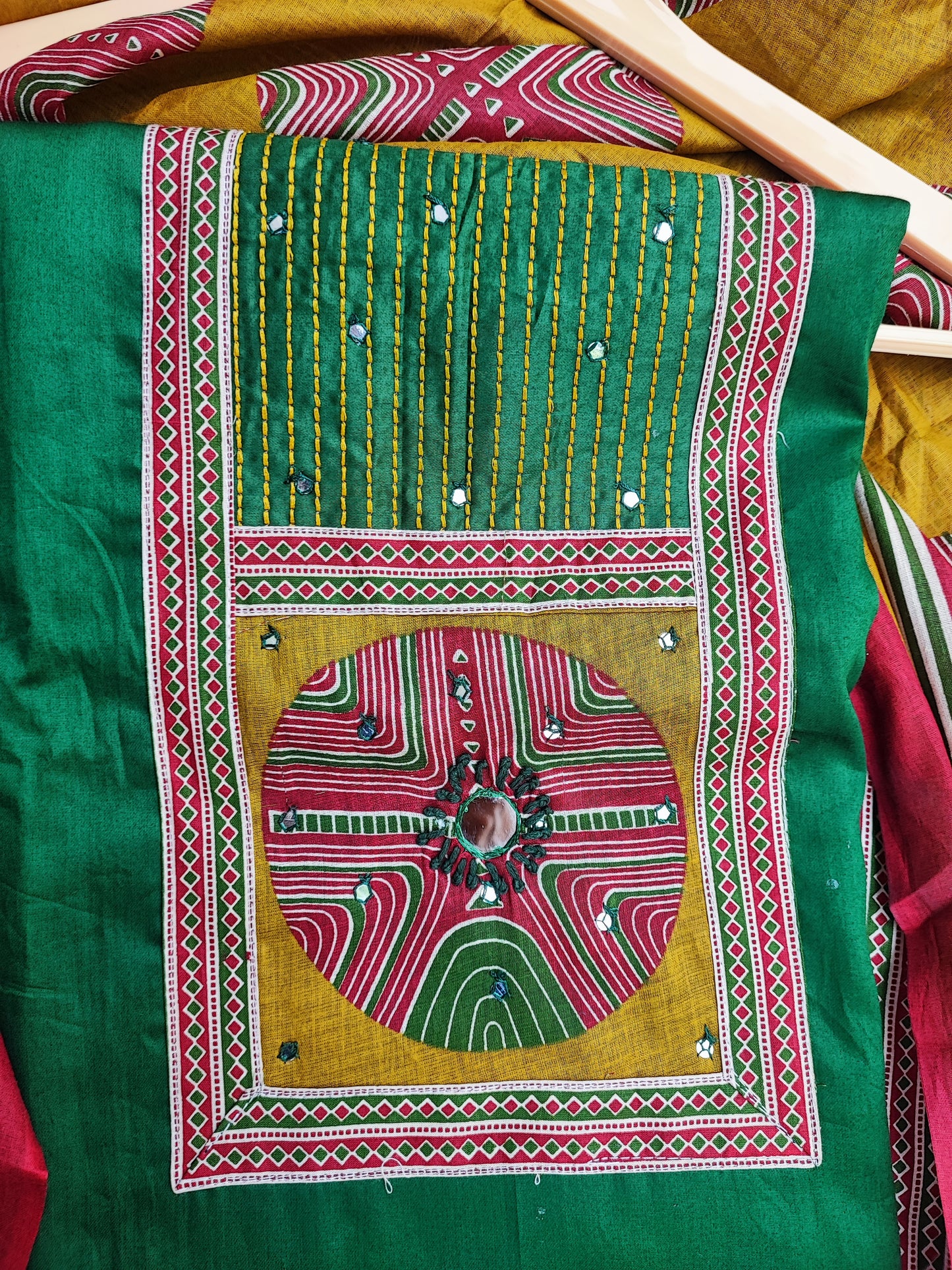 Green Kantha Work Suit
