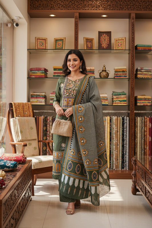 Green printed Suit