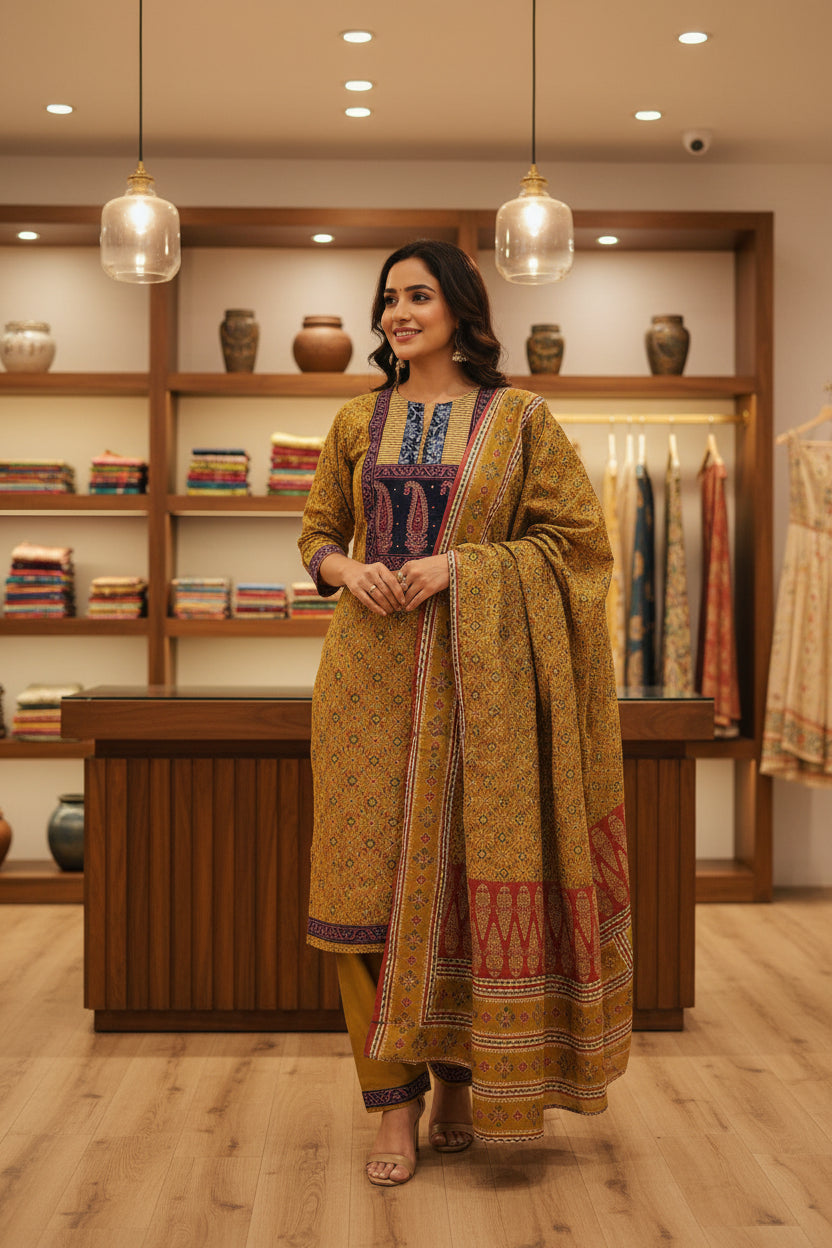 Mustard Printed Suits